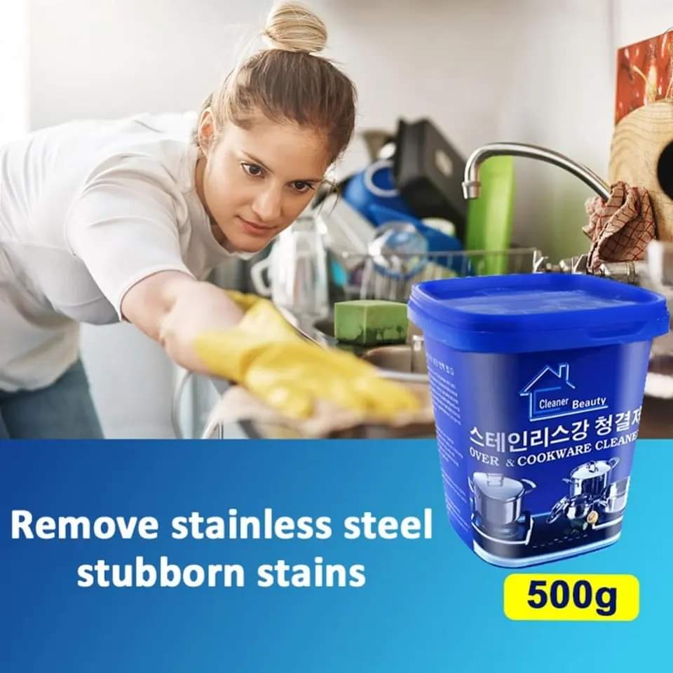 Picture of Stainless Steel Cleaning Paste, Stainless Steel Cleaning Paste Remove Stains Multi-purpose Cleaner, Oven Cookware Cleaner, Powerful Stove Cleaner, Polish Removes Stains Cleaner (500g) Blue 