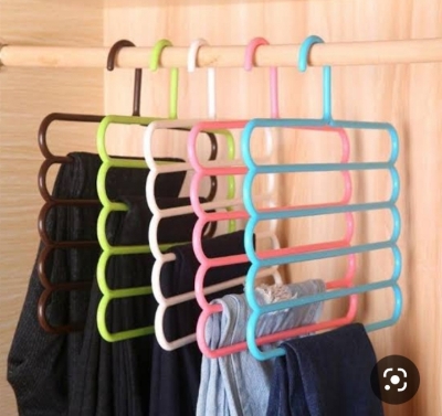 Picture of 2 PCS, Magic Hanger 5Layer Anti-Slip Multi-Purpose and Multi-Functional Magic Multiple Layer Trousers Hangers Multicolor 