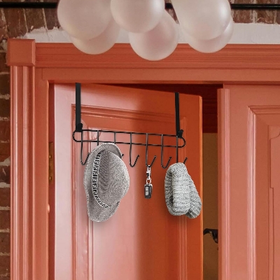 Picture of Functional metal Over The Door 7 Hook Hanger Organizer | Wall Hook Rack | for Hanging Clothes | Door Black 