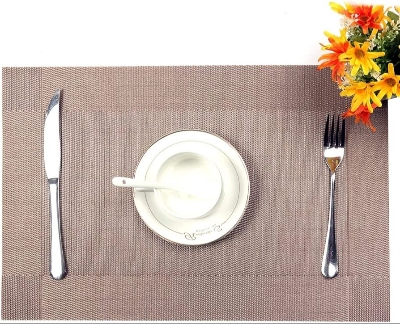 Picture of 4 Pcs Table Mats PVC Placemats Heat-Resistant Placemat for Dining Table Woven Vinyl Stain Resistant Table Mats Easy to Clean Coffee 