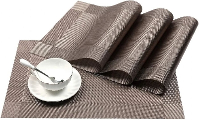 Picture of 4 Pcs Table Mats PVC Placemats Heat-Resistant Placemat for Dining Table Woven Vinyl Stain Resistant Table Mats Easy to Clean Coffee 