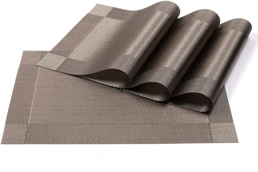 Picture of 4 Pcs Table Mats PVC Placemats Heat-Resistant Placemat for Dining Table Woven Vinyl Stain Resistant Table Mats Easy to Clean Coffee 