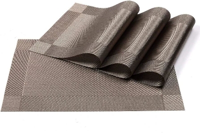 Picture of 4 Pcs Table Mats PVC Placemats Heat-Resistant Placemat for Dining Table Woven Vinyl Stain Resistant Table Mats Easy to Clean Coffee 
