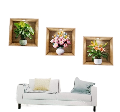 Picture of 3d Wall Stickers 3 Pcs New Deisgns (Random Designs) flower wall stickers For room decore Green 