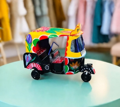 Picture of Hand Painted Metal Miniature Replica Baby Taxi Decorative Miniature of Metal Traditional Bangladesh Taxi Showpiece Multicolor 
