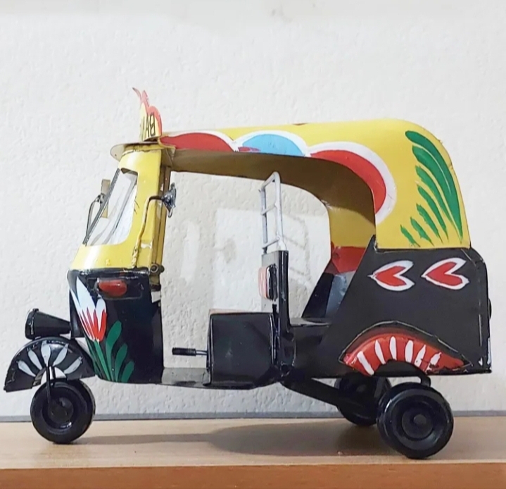 Picture of Hand Painted Metal Miniature Replica Baby Taxi Decorative Miniature of Metal Traditional Bangladesh Taxi Showpiece Multicolor 