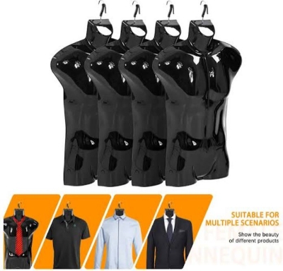Picture of 4 Pack Male Mannequin Plastic Men Male Body Shell Mannequin-Dummy Type Hangers Shirt Display Stands Regular Size Black 