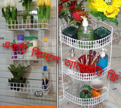 Picture of 3Tier Metal Storage Shelf - Set of 2 Hanging Corner Racks Wall Mounted for Kitchen and Bathroom Organization White 