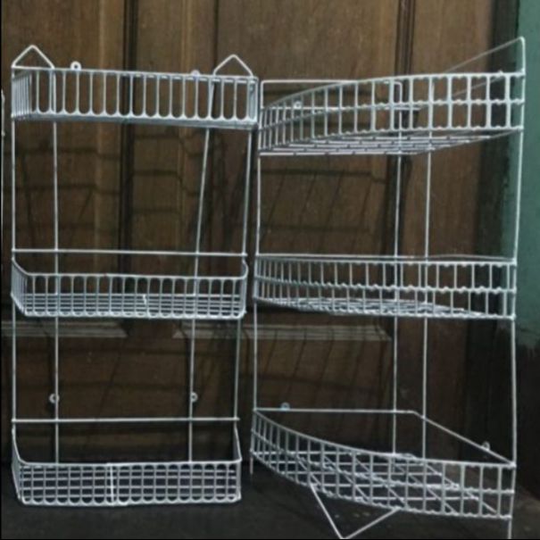Picture of 3Tier Metal Storage Shelf - Set of 2 Hanging Corner Racks Wall Mounted for Kitchen and Bathroom Organization White 