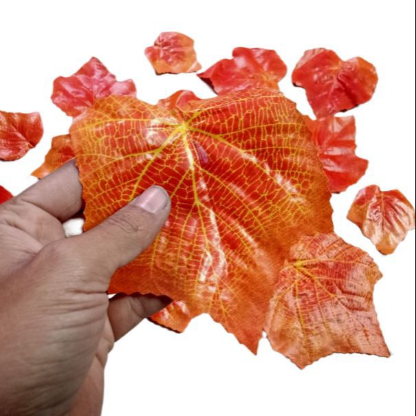 Picture of 25 Pcs Artificial Cloth Maple Leaves Multicolor Autumn Fall Leaf for Art Scrapbooking Wedding Bedroom Wall Party Decor Craft Orange 