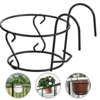 Picture of Hanging Railing Planter Baskets Planter Holder Iron Art Hanging Baskets over the Rail Metal Fence Planters Farmhouse Rustic Hanger Black 