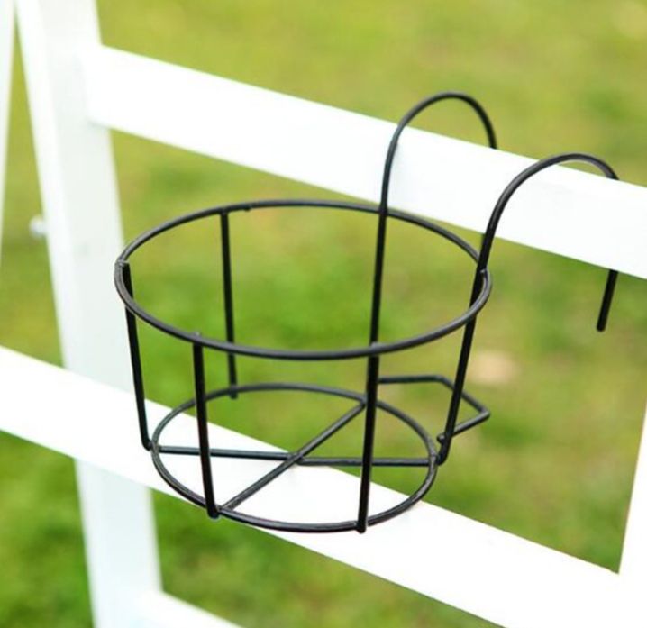 Picture of Hanging Railing Planter Baskets Planter Holder Iron Art Hanging Baskets over the Rail Metal Fence Planters Farmhouse Rustic Hanger Black 