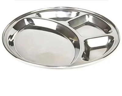 Picture of 1 pcs  Steel devided plate service plate,Round Lunch Dinner Plate Thali 4 in 1 Compartments Dinner Set Round Plate Silver 