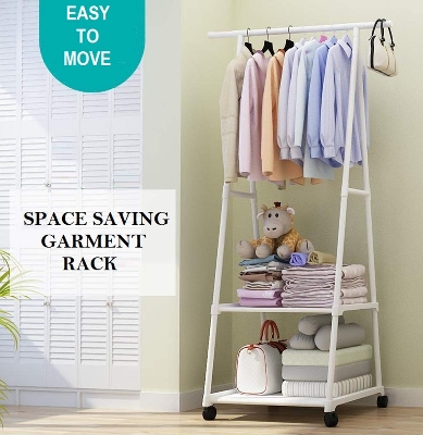 Picture of Modern Stainless Steel Clothes Hanger Rack with Wheels for Bedroom and Living Room Furniture Black 