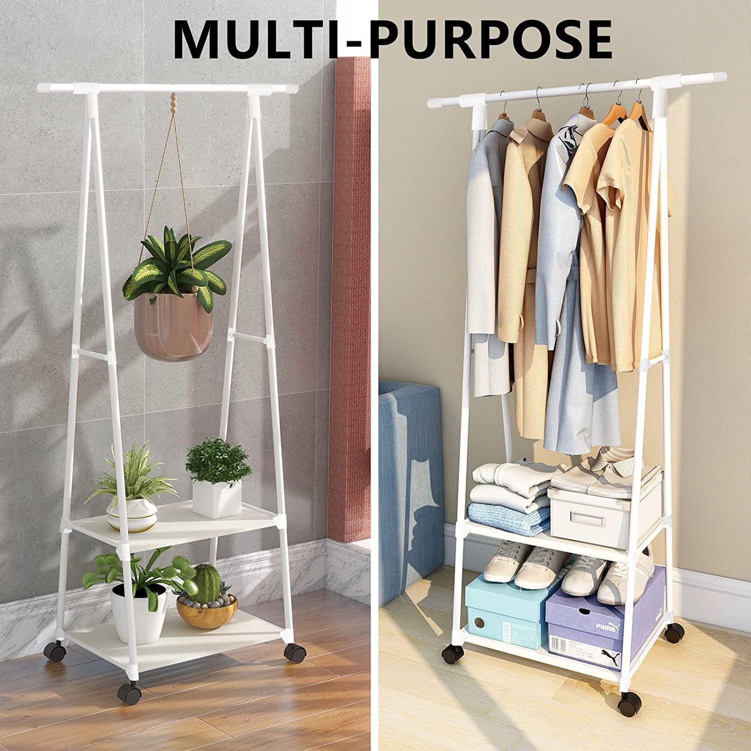 Picture of Modern Stainless Steel Clothes Hanger Rack with Wheels for Bedroom and Living Room Furniture Black 
