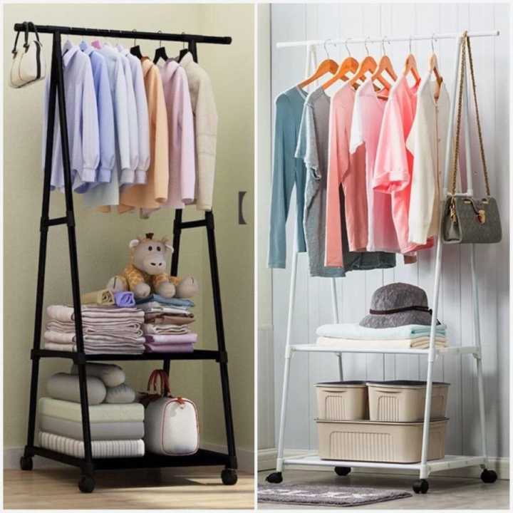 Picture of Modern Stainless Steel Clothes Hanger Rack with Wheels for Bedroom and Living Room Furniture Black 