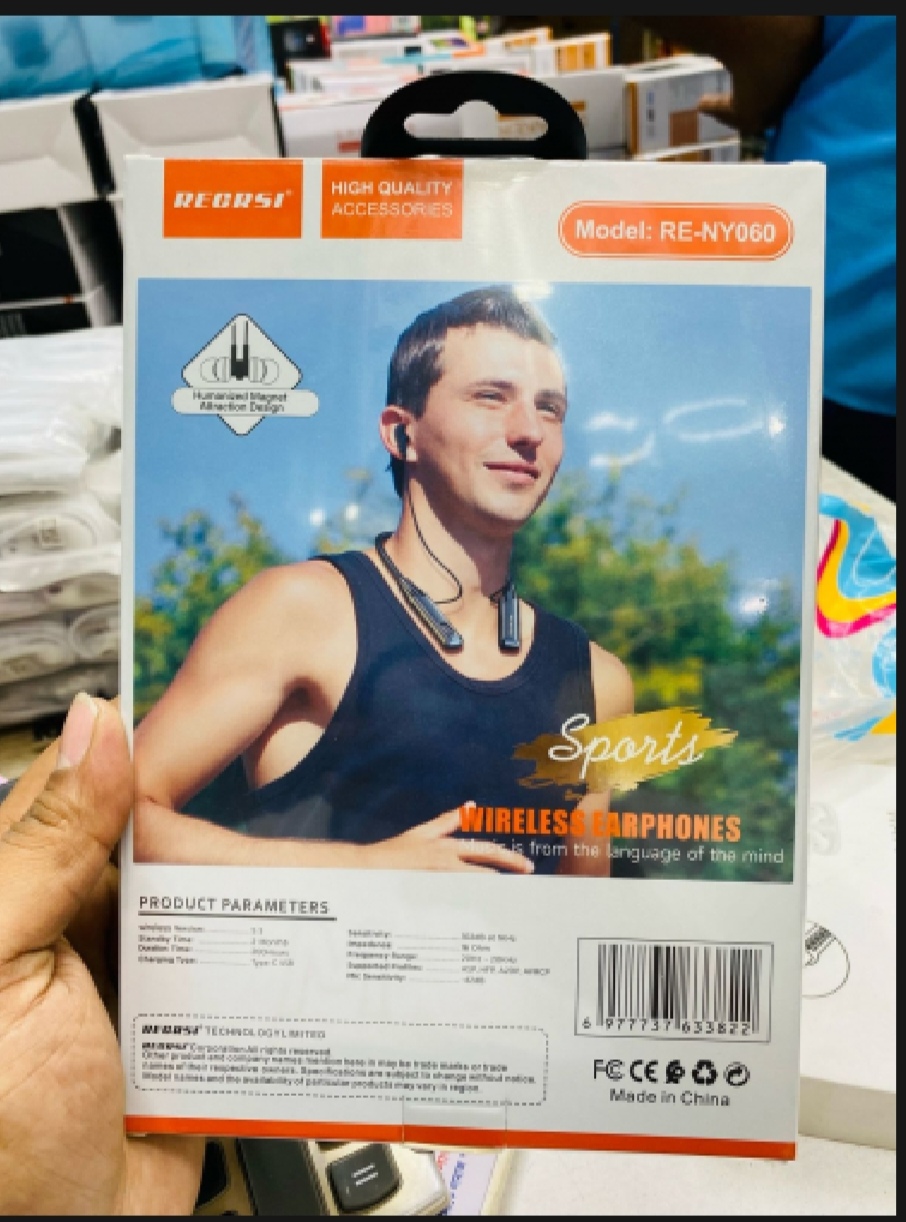 Picture of Recrsi Heavy Bass Neckband [-200 ঘন্টা চার্জিং ব্যাকআপ] RE-NY060 Wireless Bluetooth Neckband Digital Display Long Battery fast charging support By Exotic