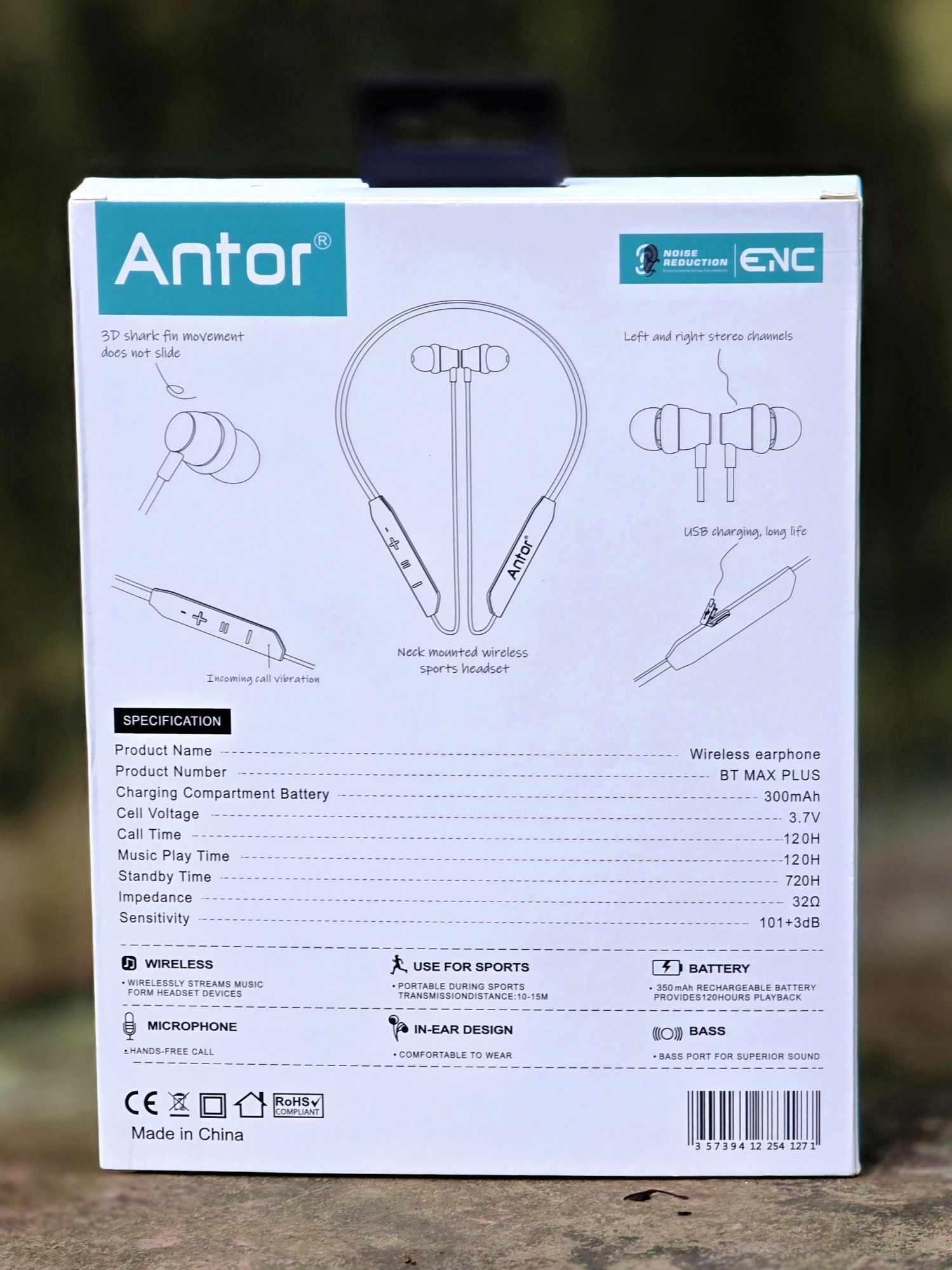 Picture of 120H Neckband Antor BT Max Plus Wireless Earphone Bluetooth 5.3 Type C port