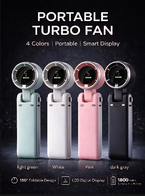 Picture of Popular Mini High-Speed Handheld Turbo Fan Smart Digital Display Wearable Personal Desk/Turbo Fan Handheld Rechargeable Fan Multicolor Portable Mini Hand Fan USB Rechargeable Foldable Hanging Neck Fan USB Mini Portable Small Turbo Fan