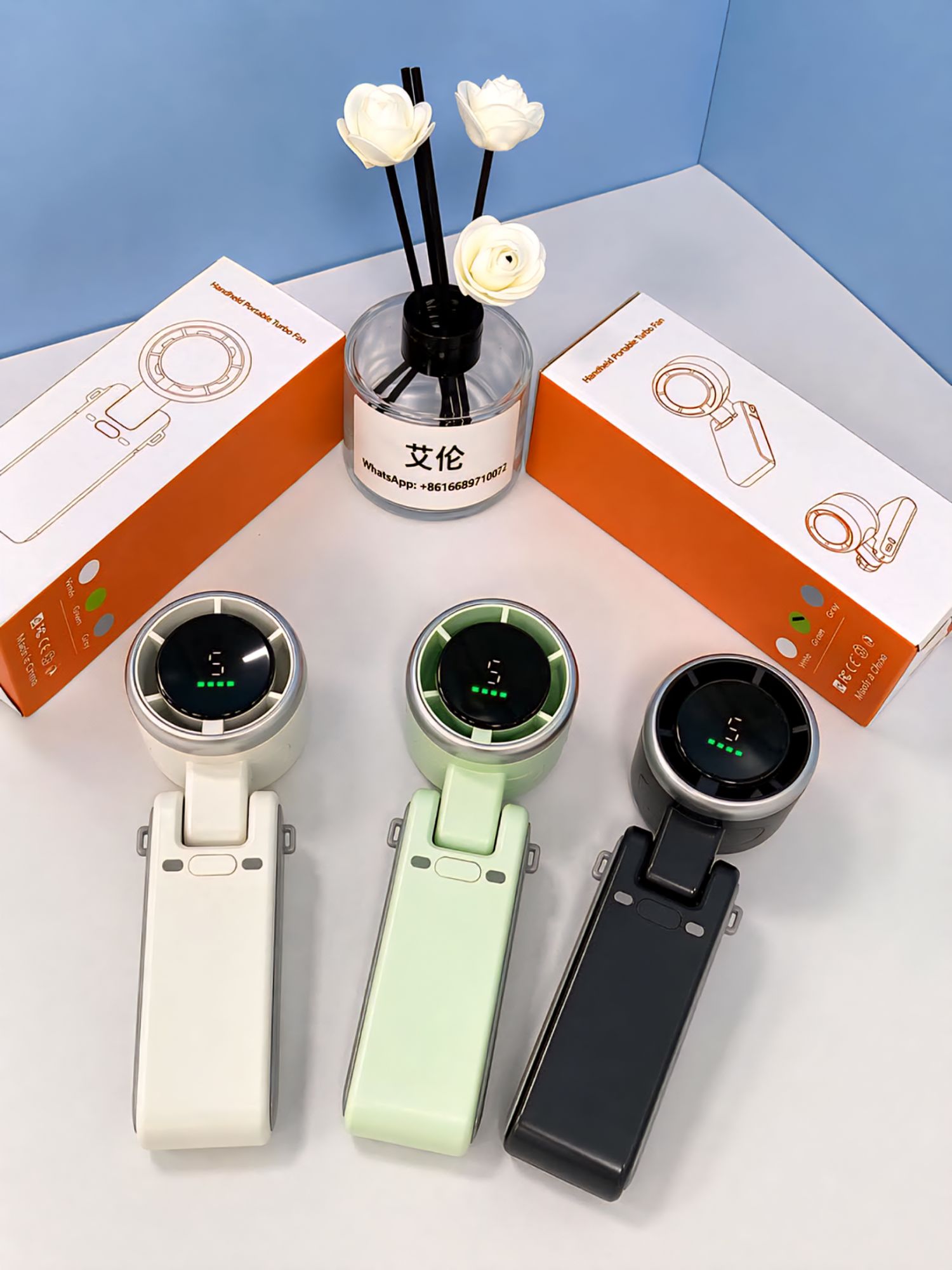 Picture of Popular Mini High-Speed Handheld Turbo Fan Smart Digital Display Wearable Personal Desk/Turbo Fan Handheld Rechargeable Fan Multicolor Portable Mini Hand Fan USB Rechargeable Foldable Hanging Neck Fan USB Mini Portable Small Turbo Fan