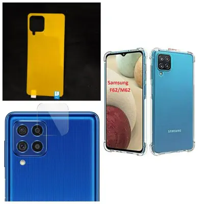 Picture of for samsung galaxy m62 /f62 3-in-1 combo pack (transparent back cover +back poly+camera lens protector )