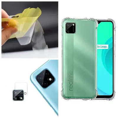 Picture of for realme c20 /c20a 3-in-1 combo pack (transparent back cover+back poly+camera lens protector)