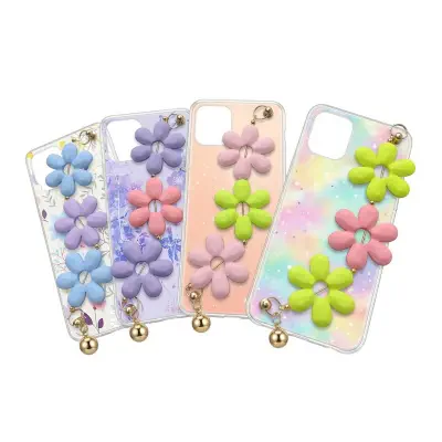 Picture of For Samsung Galaxy a12/m12/f12 Back Cover with flower Wristband Chain Fashion Bracelet Marble Glitter Case Soft Silicone Bumper Protective Mobile Phone Cases