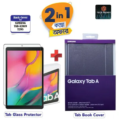 Picture of Samsung Galaxy Tab A 8.0 2019 T295 - 8 inch Luxury Horizontal Flip Book Cover - Black and Tempered Glass Protector for Samsung Galaxy Tab A 8.0 2019 T295 - 8 inch