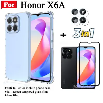 Picture of 3 in 1 Honor X6A Four corner anti drop phone case For Huawei Honor X7A X8A Tempered glass film + Camera Lens Back Screen Sticker