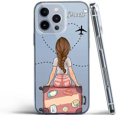 Picture of Premium Imported Silicone Transparent Flexible Soft Corner Protection with TPU Slim Customized Print Back Case Cover Travel Girl Design Compatible for iPhone-14 Pro max