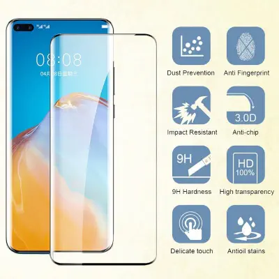 Picture of Full Coverage Tempered Glass for Huawei P50 Pro P40 P30 Mate 40 Pro 30 20 Nova 10 0 Pro 9 8 Curved Screen Protector Film