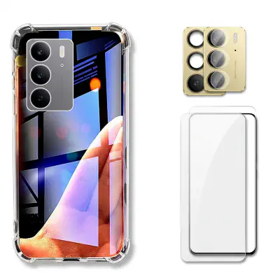 Picture of Case For Realme C75 4G RealmeC75 C 75 2024 Phone Casing Clear Transparent Back Cover Shockproof Bumper Soft TPU Screen Camera Lens Protector Tempered Glass Film