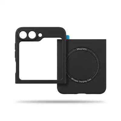 Picture of For Samsung Galaxy Z Flip 6 Flip 5 Flip 4  zfold 4 zfold 5 zfold 6Back Cover Shockproof Ultra-thin Plastic case for Samsung Galaxy Z Flip 6 Case Outer Screen Glass Protective Hard Cover for Galaxy Z Flip 5 Case Flip 3 Case Flip 6 Case Cover Black