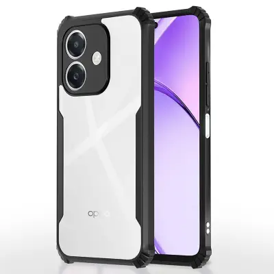 Picture of Oppo A5 pro 5G Cover | Camera Protection Shockproof Bumper-Edge | Acrylic Crystal Clear 360 Degree Protection TPU+PC | Transparent Eagle Back Case Cover (Black)