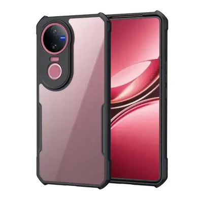 Picture of for vivo v50 5g Cover | Camera Protection Shockproof Bumper-Edge | Acrylic Crystal Clear 360 Degree Protection TPU+PC | Transparent Eagle Back Case Cover (Black)