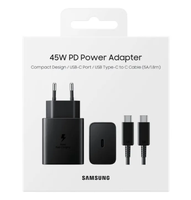Picture of For Samsung 45W Super Fast Charger - USB-C Power Adapter with Type-C to Type-C Cable | PD Rapid Charging for Galaxy & Other USB-C Devices