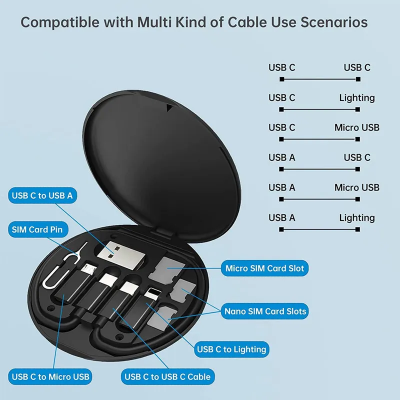 Picture of Multi Function Fast Charging Data Cable Set Box / Data cable set storage box / 60w fast charge multi-function data cable set / Mobile phone stand