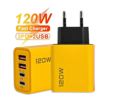 Picture of Arif 4 in 1 Fast Charging Mobile Adapter Charger 4 Ports (2 USB + 2 PD) Plug Quick Charge 3.0 Wall Charger Adapter For iPhone 15 Samsung Xiaomi Android PD USB EU and Cable