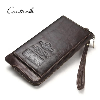 Picture of CONTACT’S Wristlet Bag Genuine Leather RFID Cellphone Wallet Long Purse Zipper - Size-21 CM, Matt Black