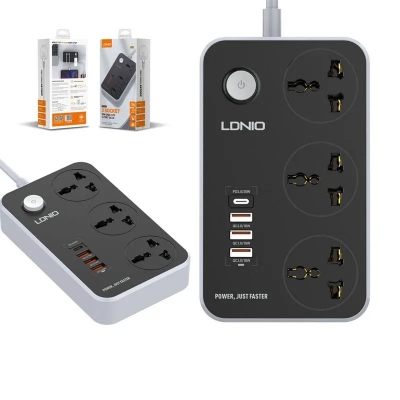 Picture of LDNIO SC3412 38W PD20W Power Strip 3 Socket Outlets and 3 QC 3.0 USB - Black
