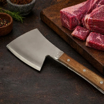 Picture of Heavy Duty Meat Cleaver Bone Chopping Knife Steel & Wooden Handle -  Silver
