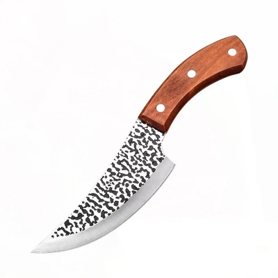 Picture of Premium Hand Forged Butcher Knife with Wooden Grip for Cutting Meat and Veggies with Cover - Black and Silver