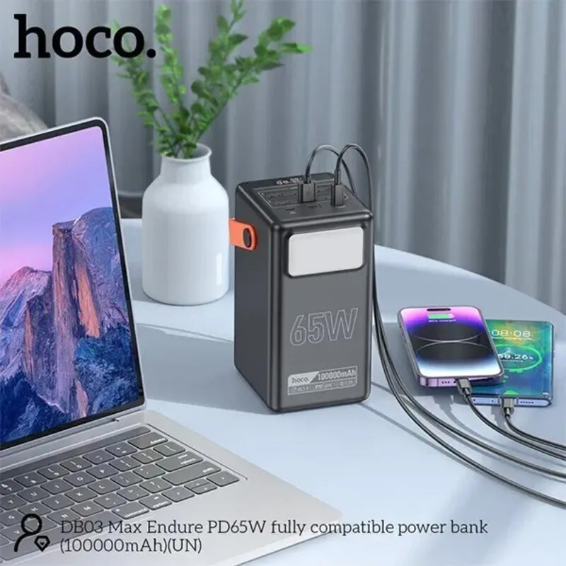 Picture of Hoco DB03 Max 65W 100000mAh Fast Charging Power Bank – 8-Port Laptop-Level PD - Black