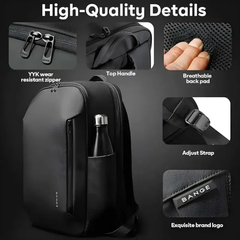 Picture of Bange BG3057 Waterproof 15.6 Inch Multi Pocket Travel Backpack - Size-15 Inch, Black