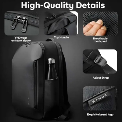 Picture of Bange BG3057 Waterproof 15.6 Inch Multi Pocket Travel Backpack - Size-15 Inch, Black