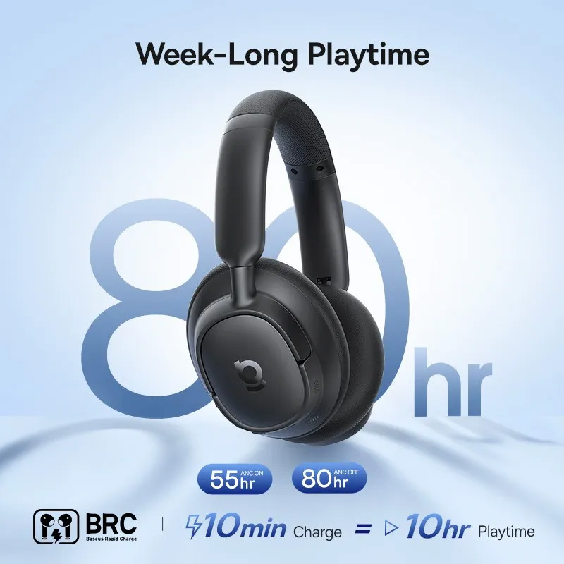 Picture of Baseus Headphone BH1 80Hrs Long battery Life ANC Crystal Clear Sound | Wireless Over-Ear ANC - Black