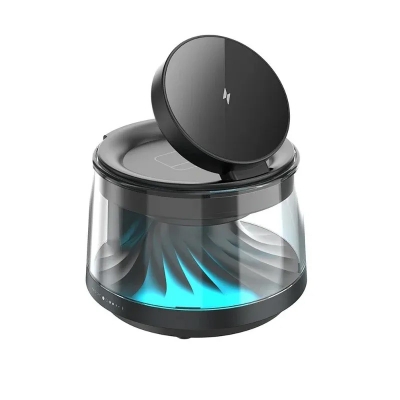 Picture of WiWU Flow 5-in-1 Wireless Charger Speaker with Magnetic Fast Charging and Ambient Light - Black
