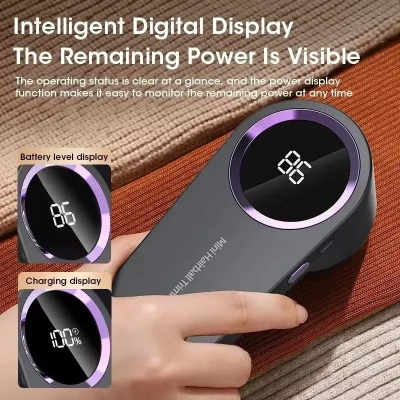 Picture of Portable Electric Lint Remover Led Display Rechargeable For Clothe Fabric Hair Ball Trimmer - Black