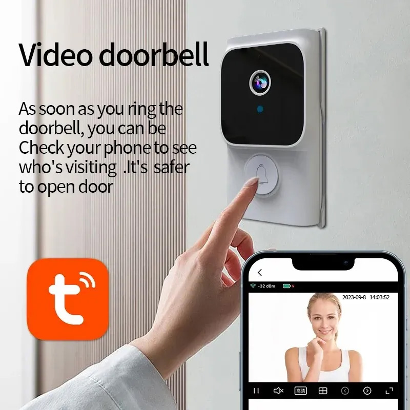 Picture of Tuya Wireless Doorbell Camera 1080 High-Definition Bidirectional Audio WiFi Video Intelligent Intercom Doorbell -  Bright White