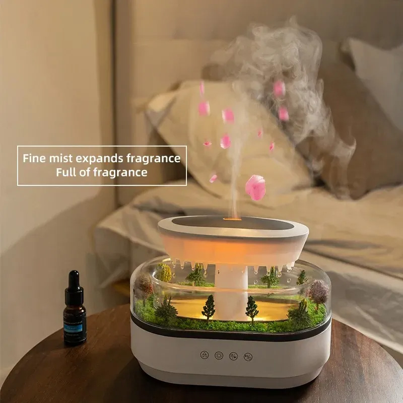 Picture of Rain Cloud Aroma Diffuser Small Air Humidifiers Water Drip Micro Landscape With 7 Night Light | Ultrasonic USB -  White